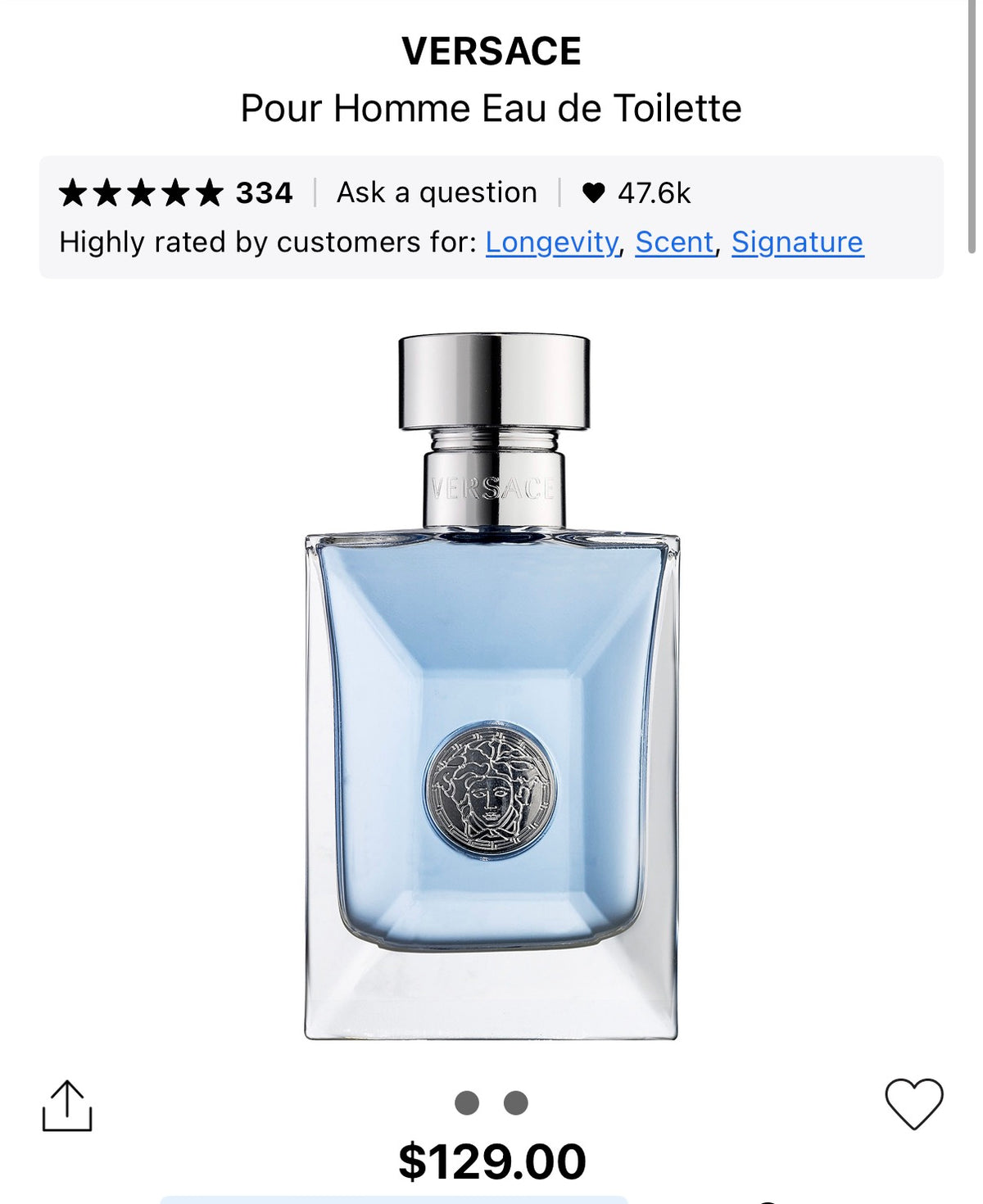Versace Pour Homme EDT Mens 3.4oz(100mL)