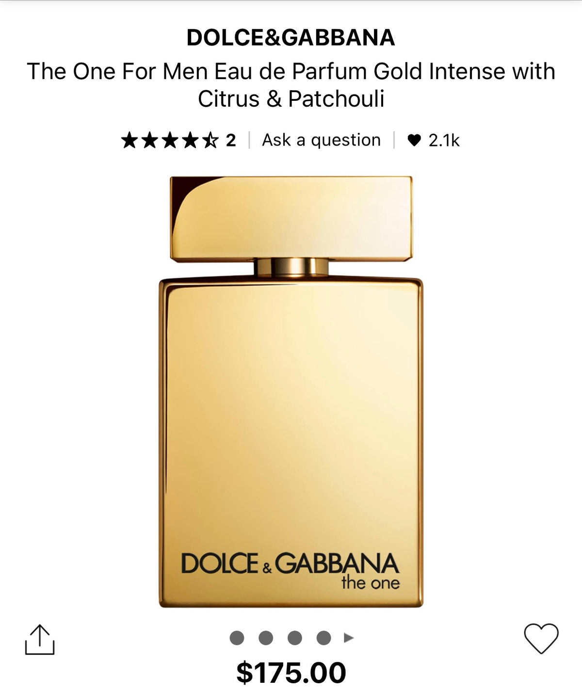 Dolce & Gabbana The One For Men EDP Gold Intense 3.3oz(100mL)