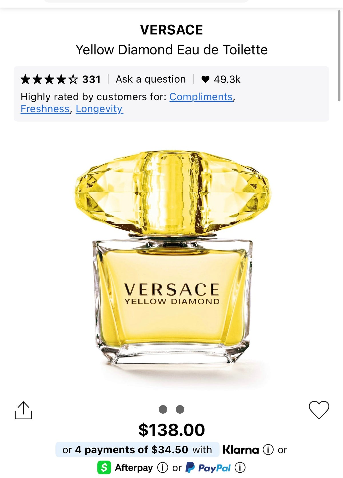 Versace Yellow Diamond 3oz(90 ml) EDT