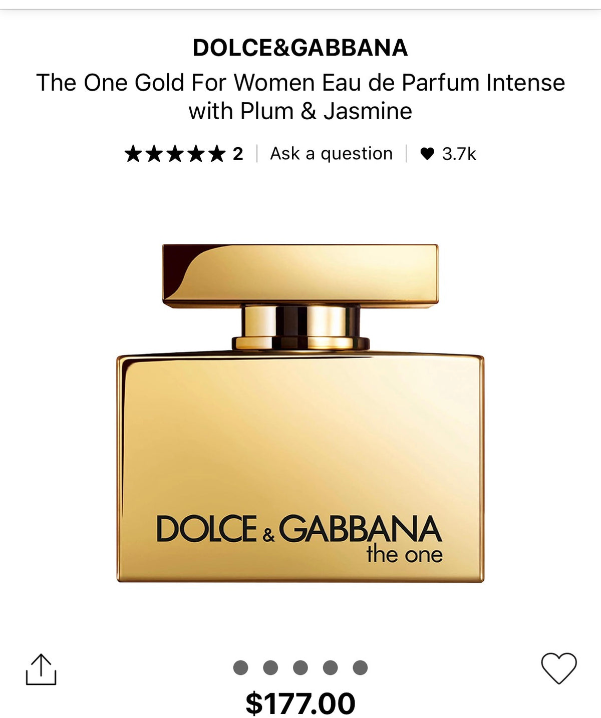 Dolce & Gabbana The One Gold For Women EDP Intense 2.5oz(75mL)