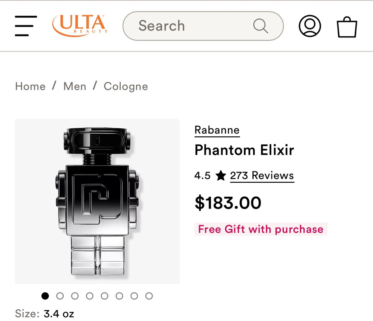 Rabanne Phantom Elixir Parfum Intense Mens 3.4oz(100mL)