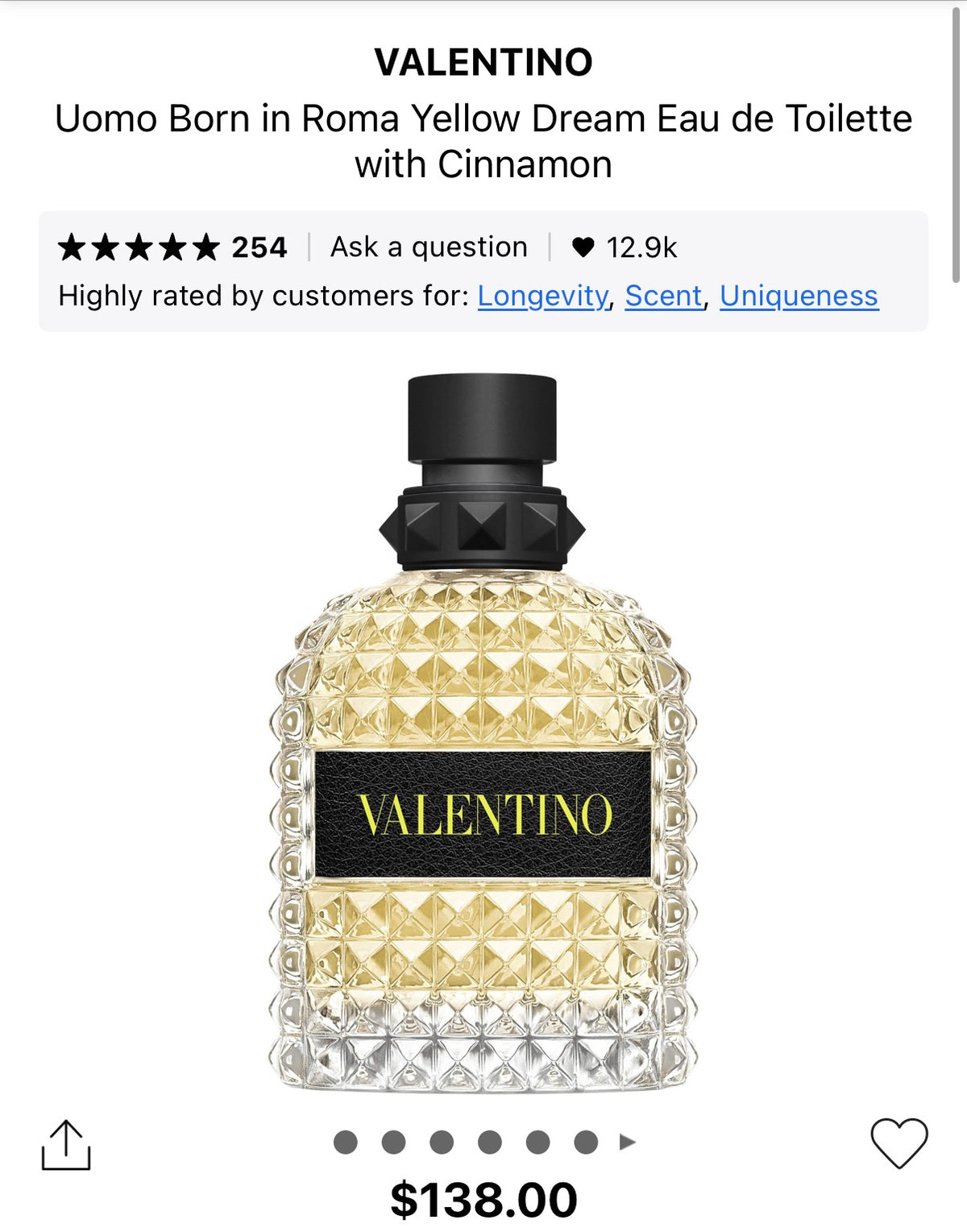 Valentino Uomo Born in Roma Yellow Dream EDT Mens 3.4oz(100mL)