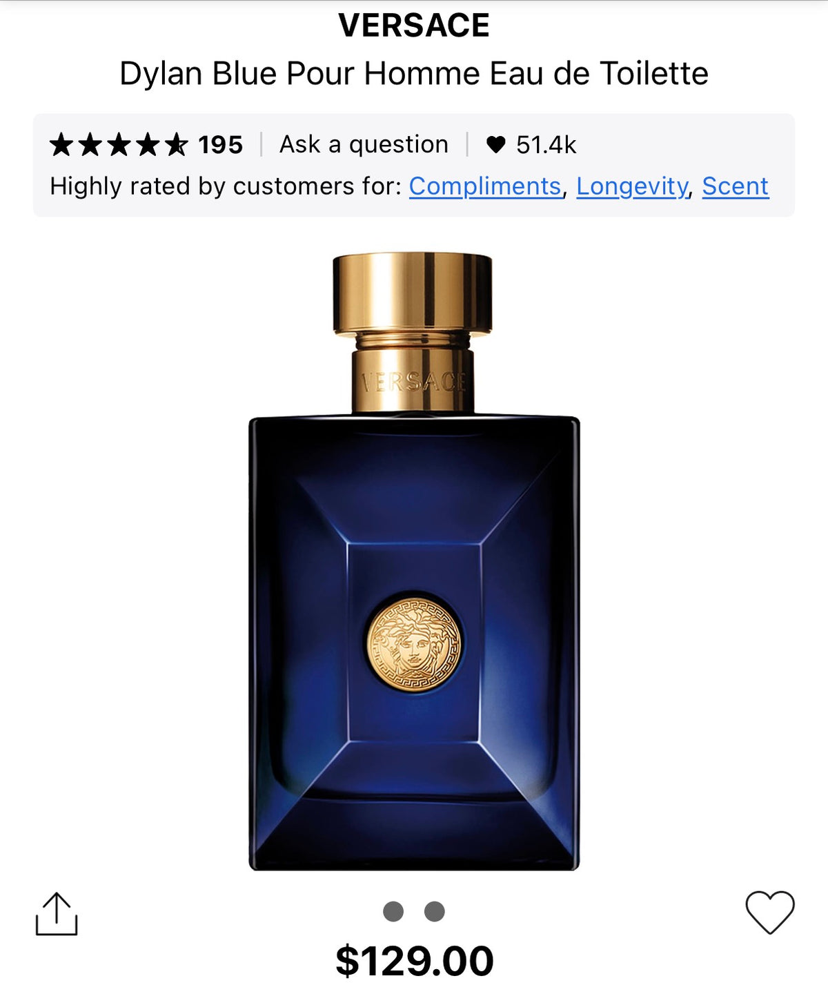 Versace Pour Homme Dylan Blue EDT Mens 3.4oz(100mL)